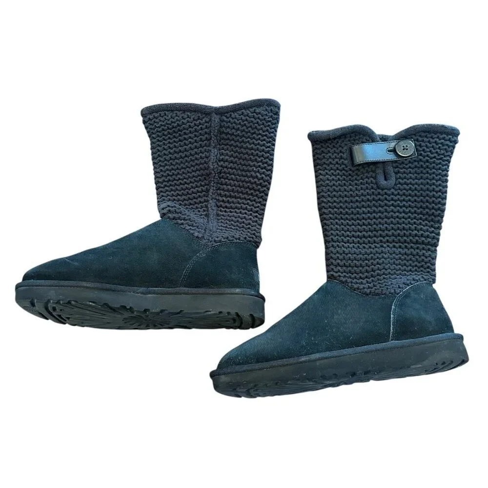 UGG Shaina Black Suede Sweater Boot Size 7